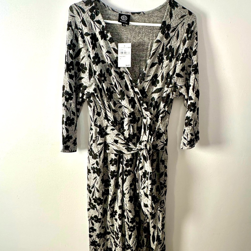 Bobeau Rowan 3/4 Sleeve Black Floral Wrap Dress size 1X